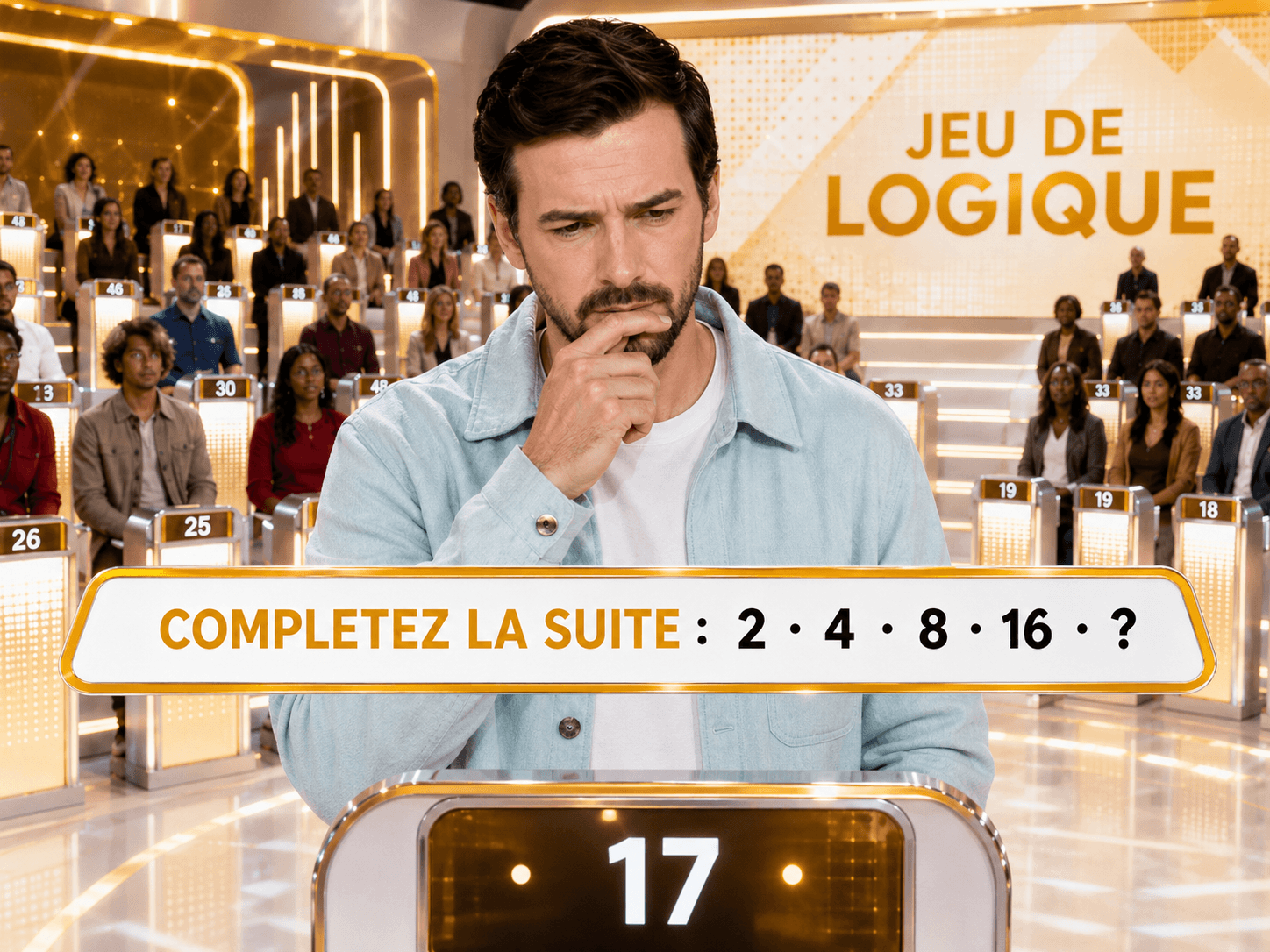 Candidat s'entraînant pour un jeu de logique télévisé